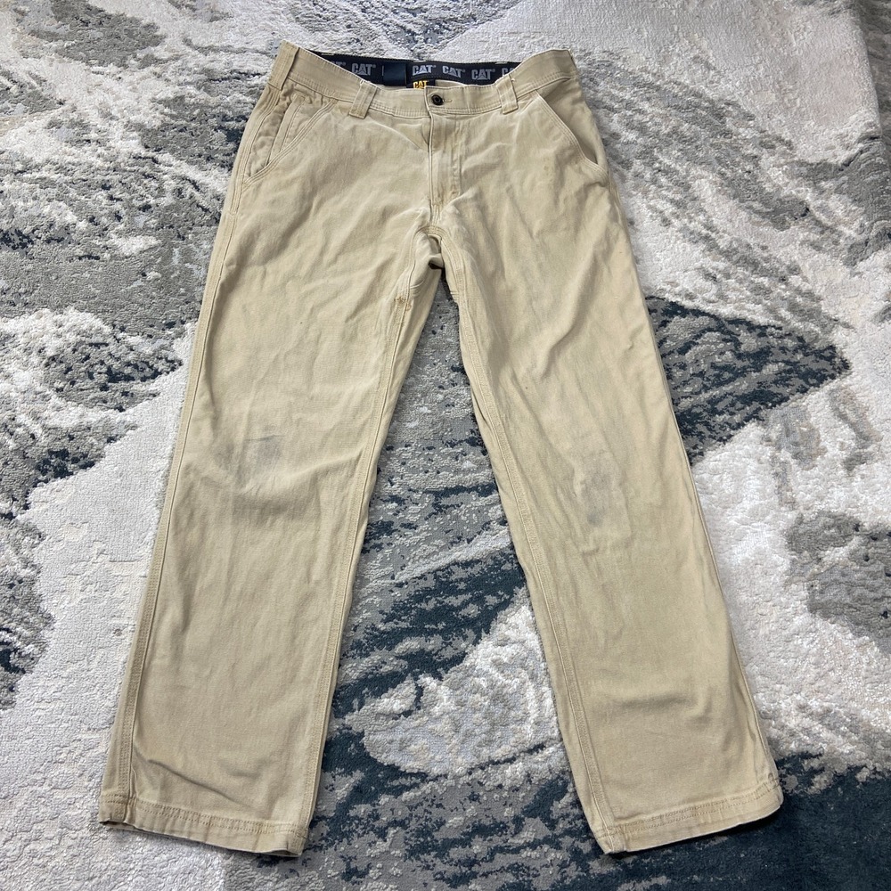 Cat Utility Pant Men 32x30 Beige Cotton Stretch Flex Waist Straight Leg Workwear